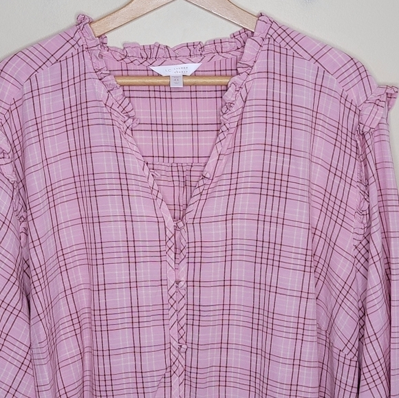 LC Lauren Conrad | Pink Plaid Ruffle Detail Button Down Shirt Size 4X - Picture 6 of 7